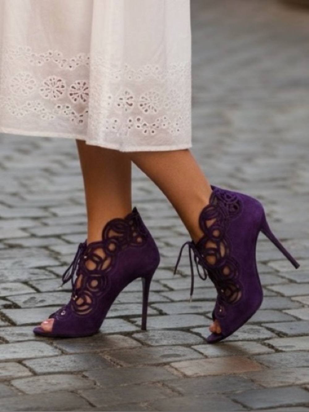 Nicholas Kirkwood Purple Suede Laser-Cut Lace-Up Stiletto